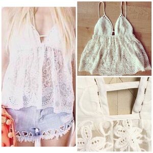 NWT RARE Millau by LF Floral Embroidered Lace Top